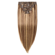 100% Human Hair Clip- in Extensions - #4-27 Choc- Honey Highlights