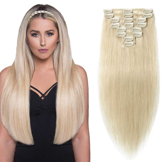 100% Human Hair Clip- in Extensions - #060 Platinum Blonde