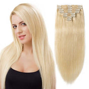 100% Human Hair Clip- in Extensions - #613 Sandy Blonde