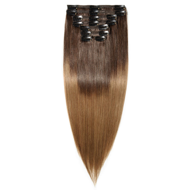 100% Human Hair Clip- in Extensions - #2-06 Mocha- Caramel Ombre